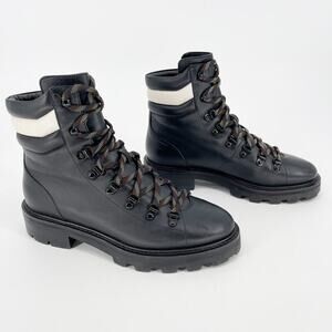 Jimmy Choo Black Leather Eshe Hiking Lug Sole Lace Up Ankle Boot size IT 38